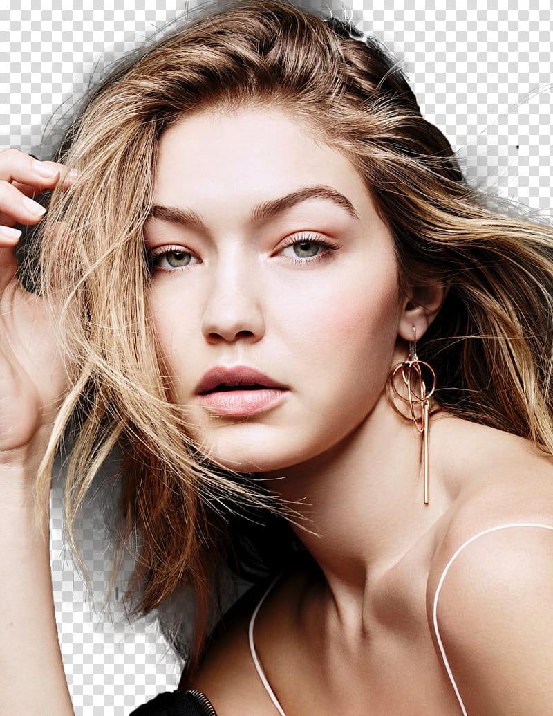 Gigi Hadid, woman holding hair using right hand transparent background PNG clipart