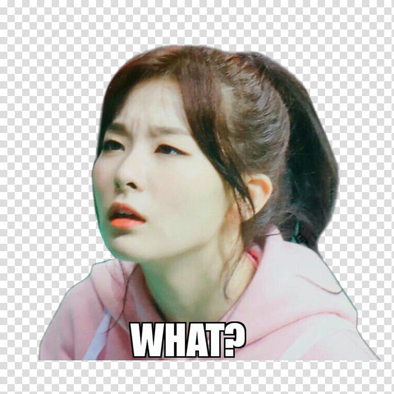 KPOP MEME EPISODE  RED VELVET, Red Velvet Kang Seulgi with What? caption transparent background PNG clipart