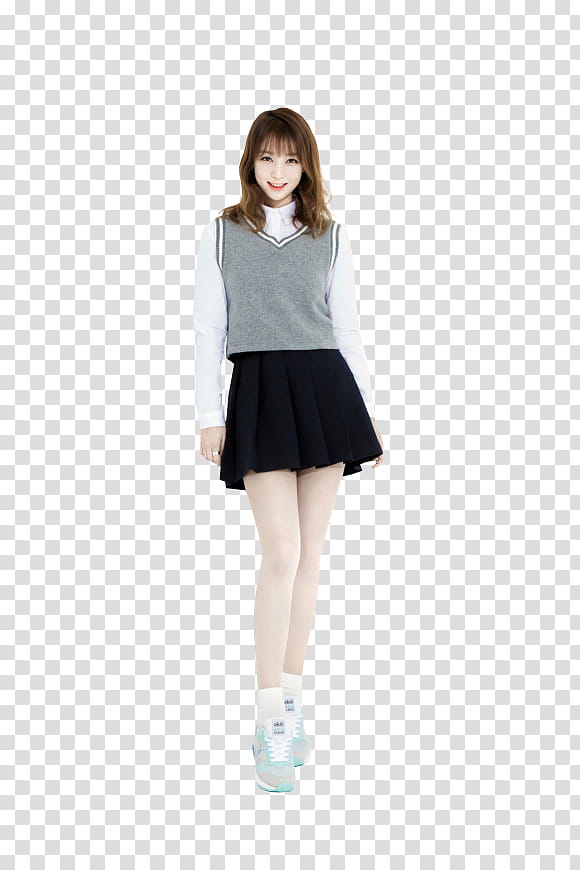 EXID, woman in gray vest and black miniskirt transparent background PNG clipart
