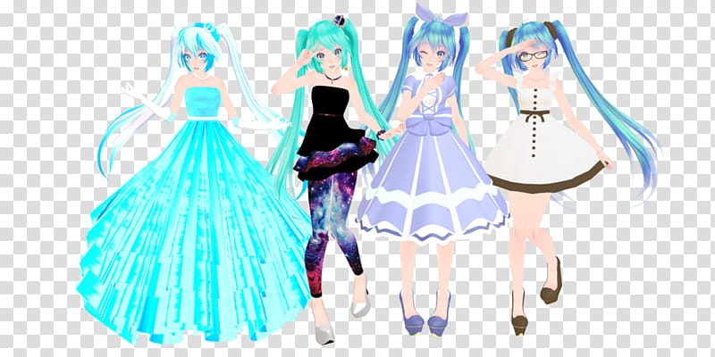 Fantasy&#;s MMD Models Edits, four animated women illustration transparent background PNG clipart