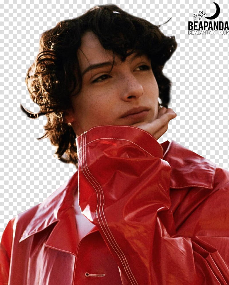 Finn Wolfhard, man wearing red leather jacket transparent background PNG clipart