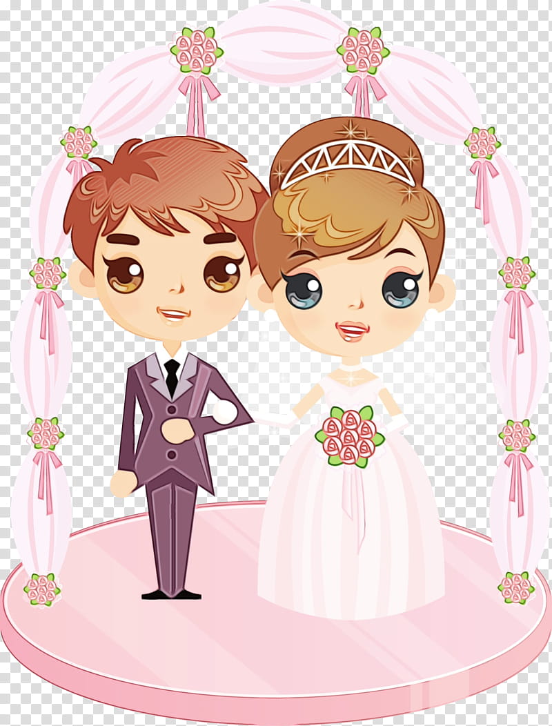 Bride And Groom, Watercolor, Paint, Wet Ink, Wedding Ceremony Supply, Cartoon, Friendship, Pink transparent background PNG clipart