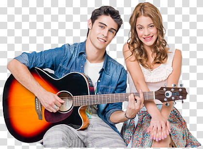 Violetta, man playing guitar beside woman transparent background PNG clipart