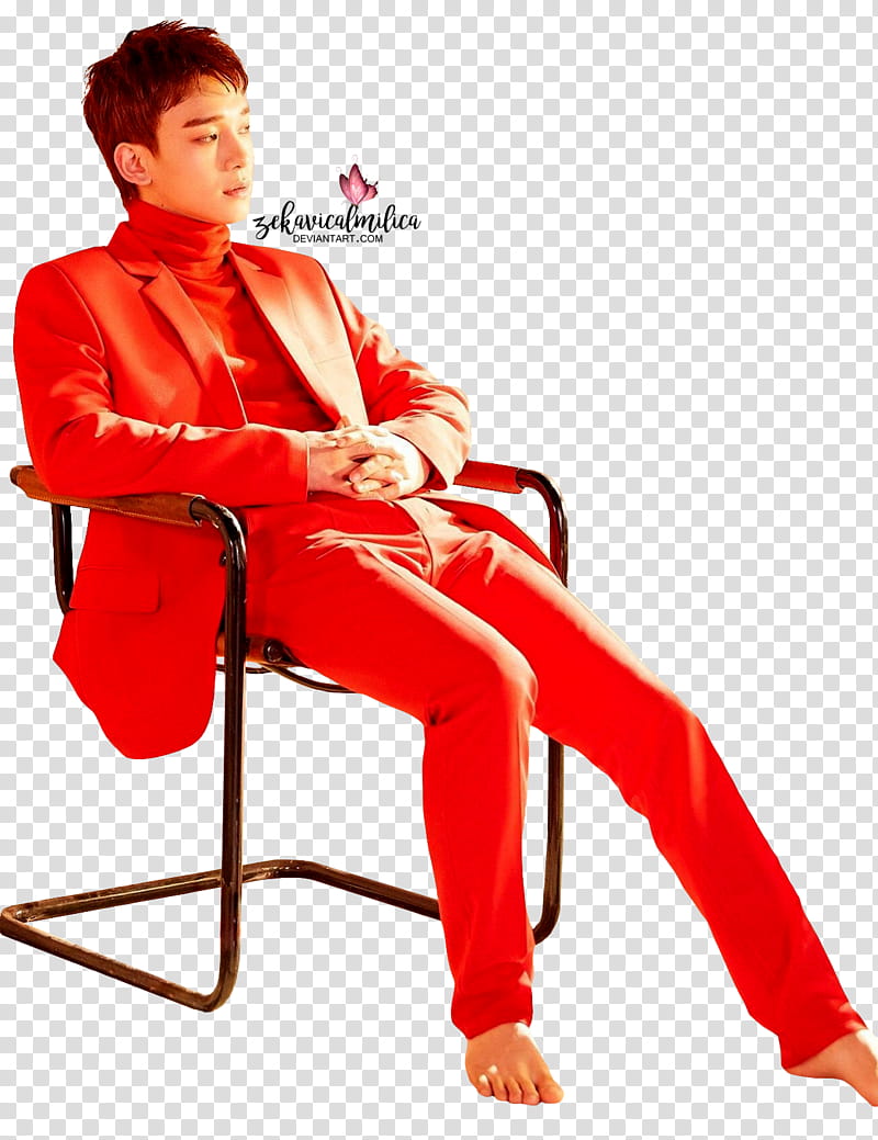 EXO CBX Chen Blooming Days, man siting on cantilever chair transparent background PNG clipart