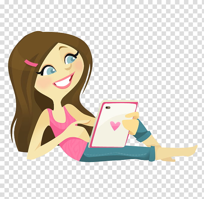 Smile Pink Doll PSD, woman using computer tablet illustration transparent background PNG clipart