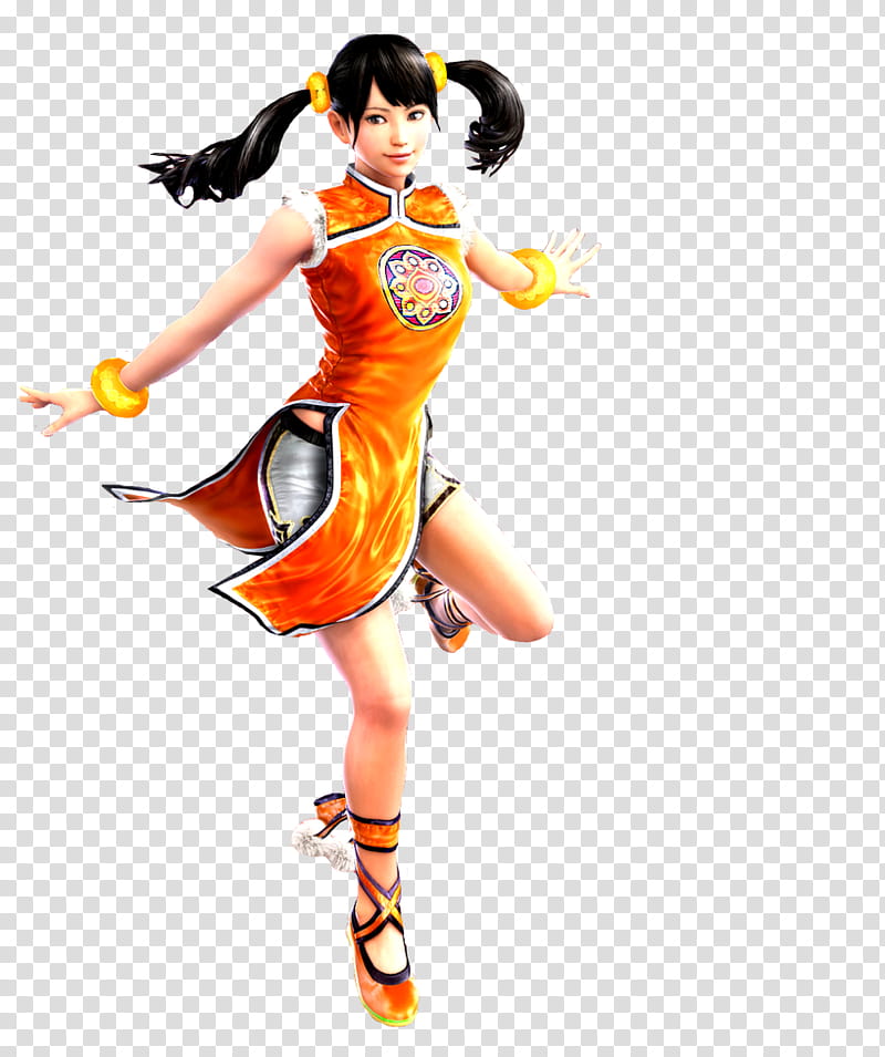 Ling Xiaoyu T cutout render, woman wearing orange sleeveless dress illustration transparent background PNG clipart