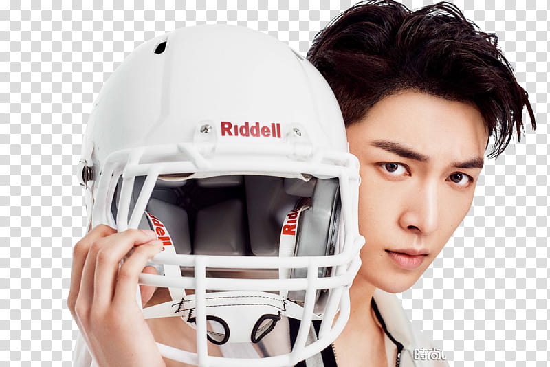 EXO Lay, man holding white Riddell helmet transparent background PNG clipart