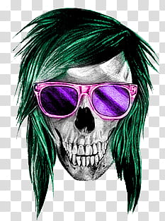 Colored Sketches , skull with green hair illustration transparent background PNG clipart