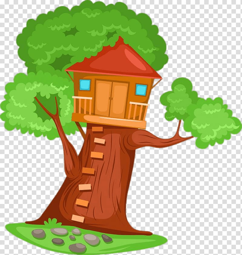 Green Tree, Tree House, Magic Tree House, Cartoon, Plant transparent background PNG clipart