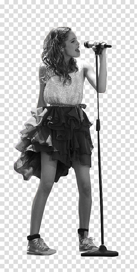 violetta en mi mundo, grayscale of woman standing and using the microphone transparent background PNG clipart
