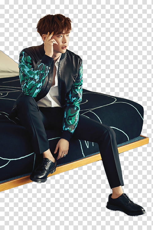 Lee Jong Suk, man sitting on bed transparent background PNG clipart