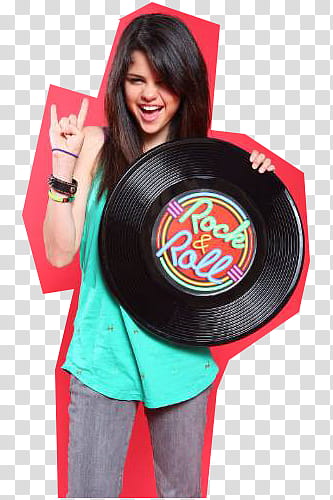 sel gomez, woman holding Rock & Roll vinyl record wall decor transparent background PNG clipart
