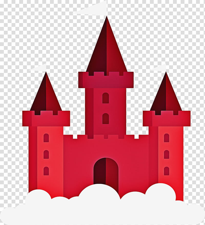 Cartoon Castle, Fairy Tale, Facade, Red, Pink, Building, House, Logo transparent background PNG clipart
