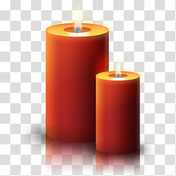 Christmas Dock Icons, Candle, two lighted orange pillar candles transparent background PNG clipart