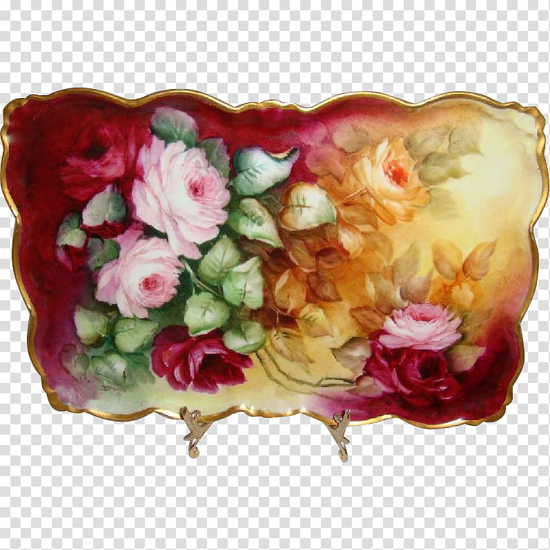 Flowers, Garden Roses, Porcelain, China Painting, Plate, Tableware, Tray, French Porcelain transparent background PNG clipart