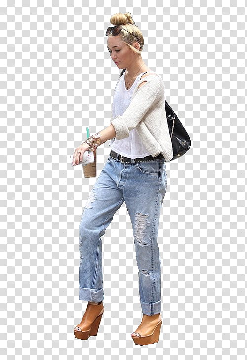 Miley Cyrus , woman in white blouse carrying black leather bag transparent background PNG clipart