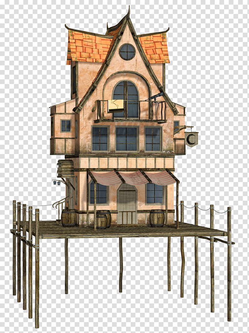 Fantasy Land , gray and orange -storey house illustration transparent background PNG clipart