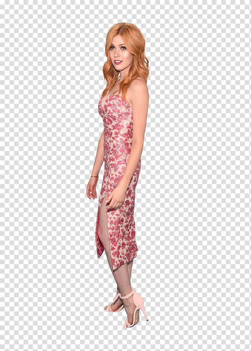 Katherine McNamara, standing woman wearing pink floral dress transparent background PNG clipart