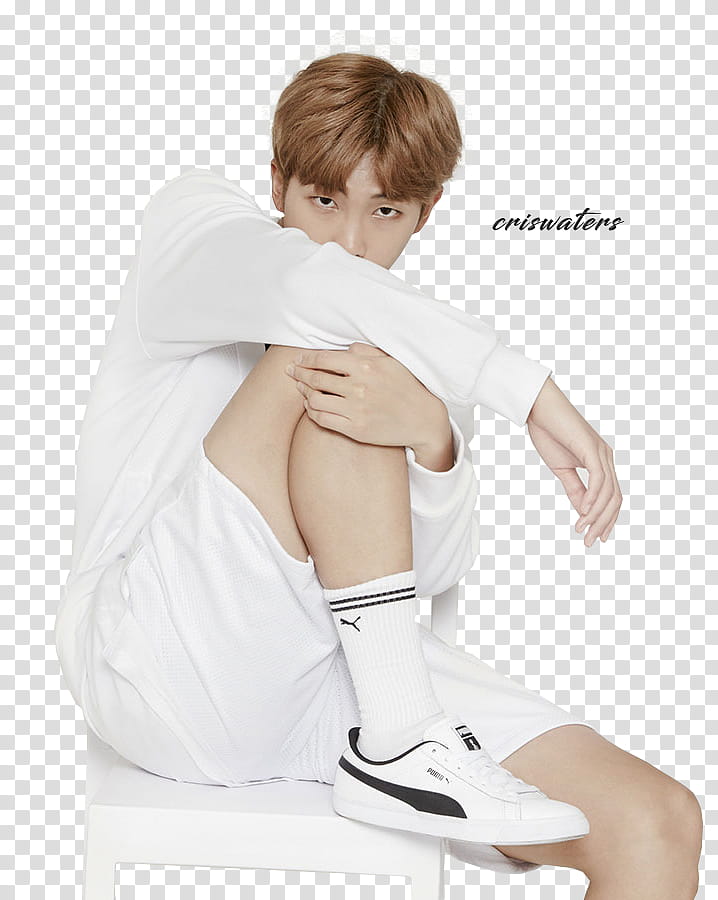 BTS for PUMA, man wearing white sweater transparent background PNG clipart