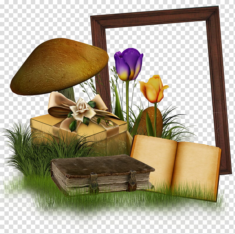 frame, mushroom and flower beside mirror art transparent background PNG clipart