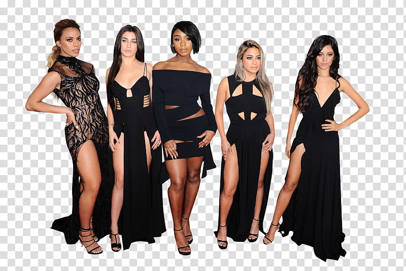 Fifth Harmony, five women in black dresses transparent background PNG clipart
