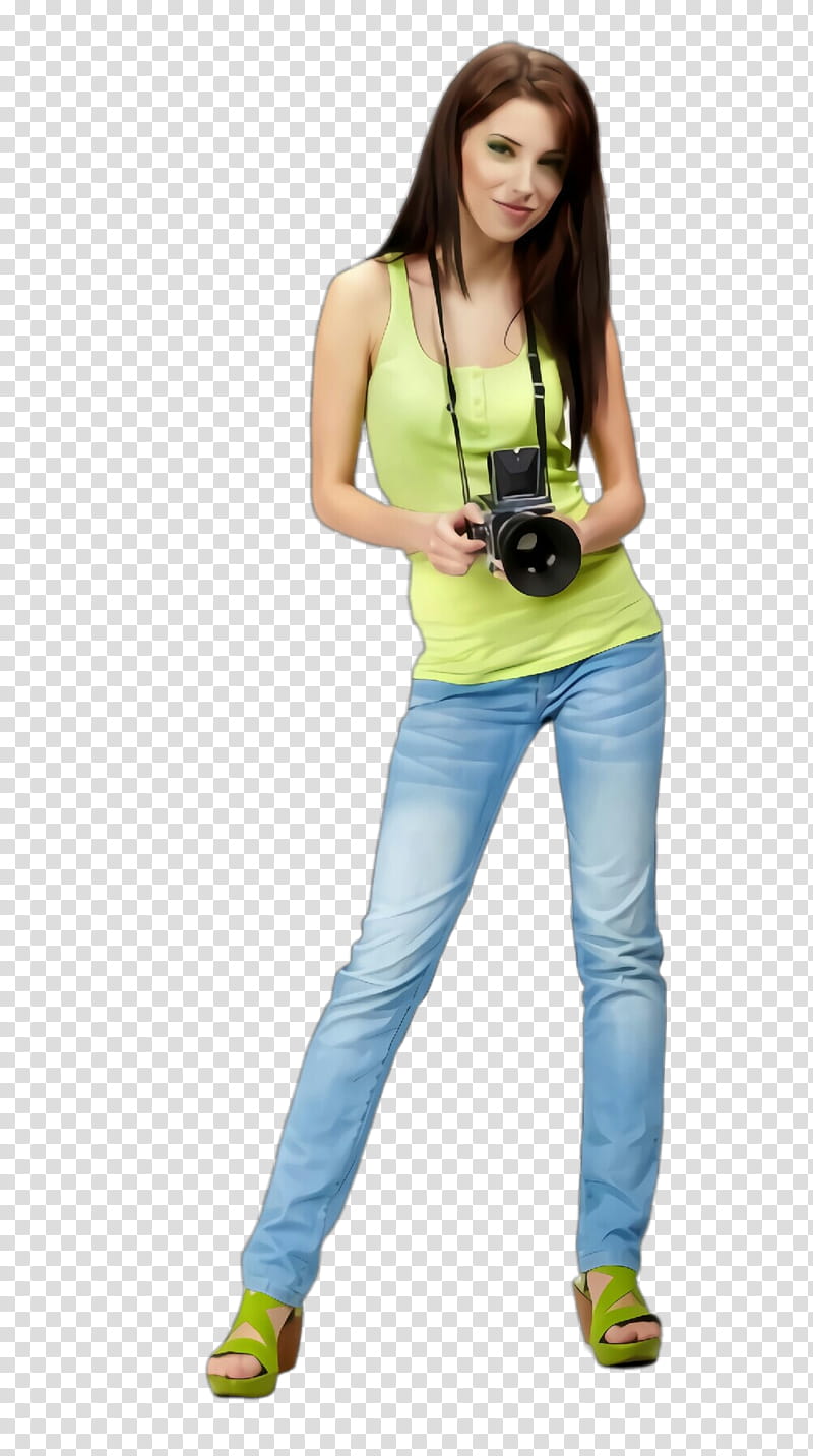 clothing yellow jeans shoulder footwear, Standing, Neck, Fashion Model, Shoot, Waist transparent background PNG clipart