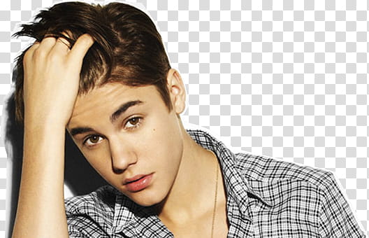 Justin Bieber, Justin Bieber in black and white plaid shirt transparent background PNG clipart