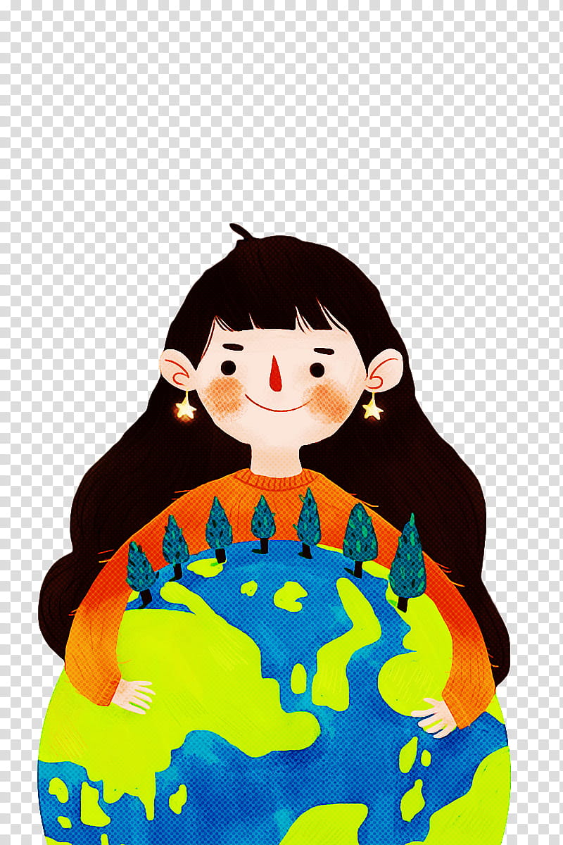 earth day save the world save the earth, Cartoon, Black Hair transparent background PNG clipart