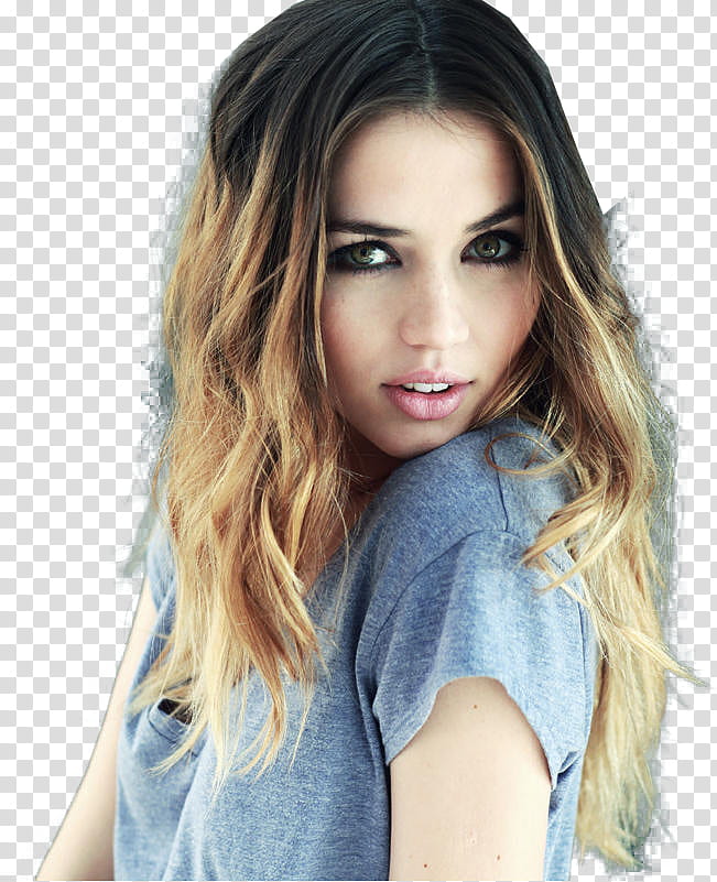 Ana De Armas, woman wearing gray t-shirt transparent background PNG clipart