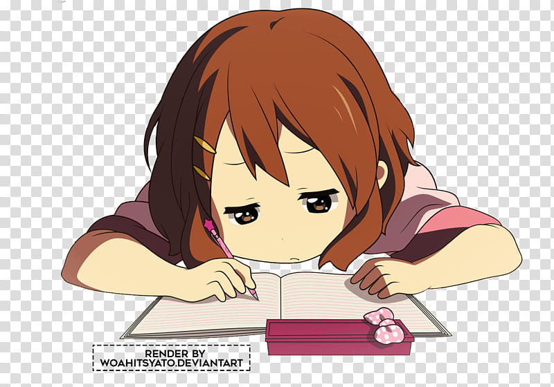 brown haired girl anime character reading transparent background PNG clipart