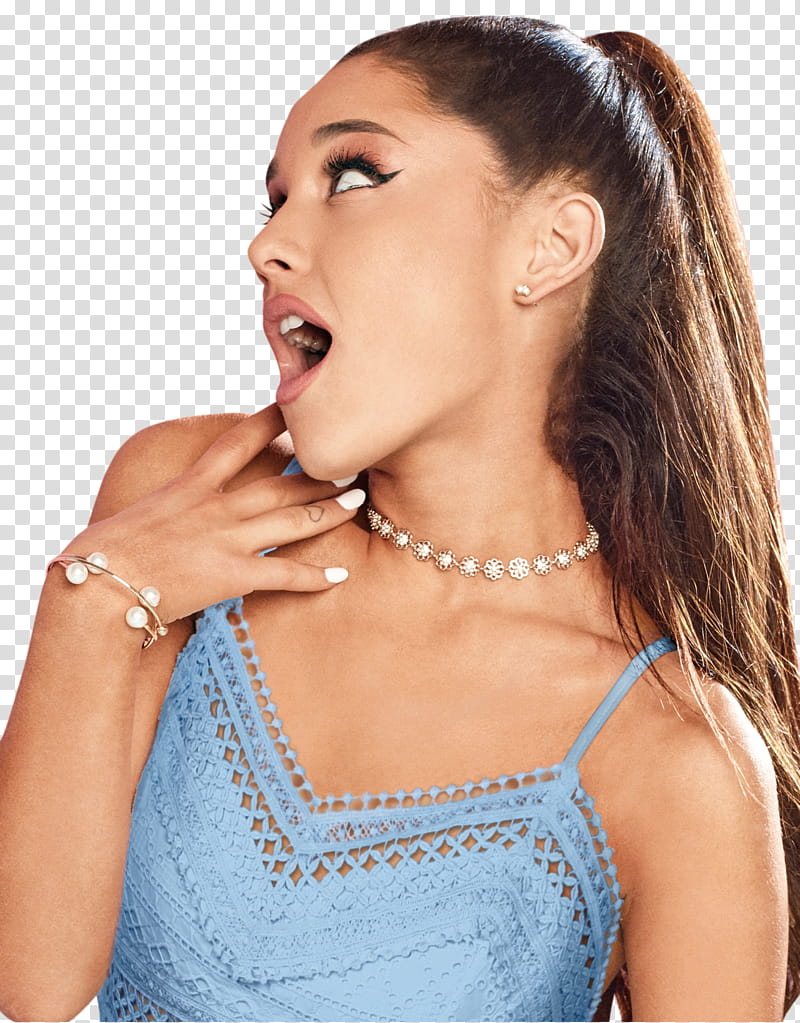 Ariana Grande , Ariana Grande wearing blue spaghetti strap top transparent background PNG clipart