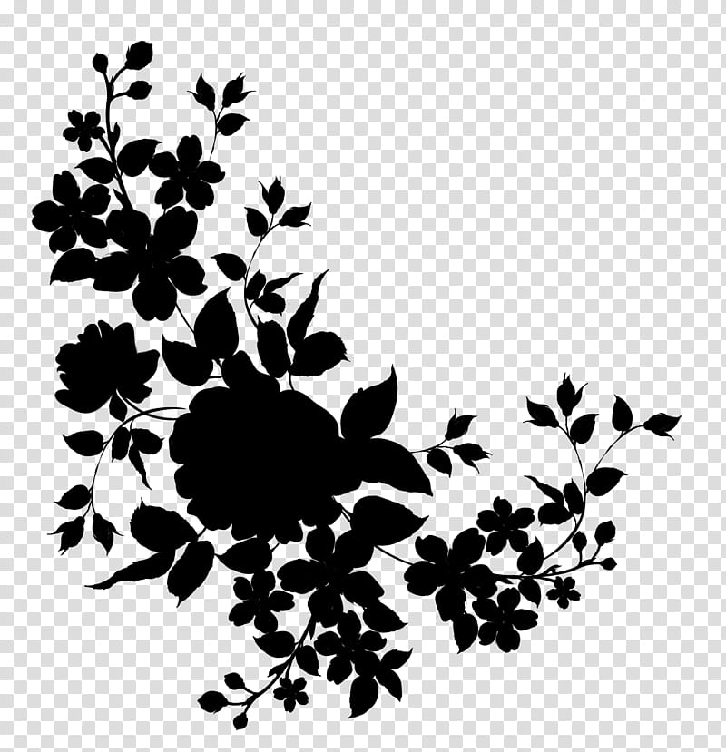 Floral, Leaf, Floral Design, Silhouette, Plants, Black M, Blackandwhite, Flower transparent background PNG clipart