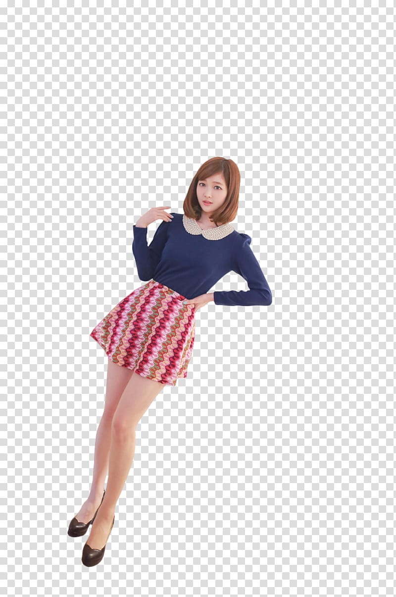 RENDER Ulzzang Girl, woman in blue top and chevron mini skirt transparent background PNG clipart