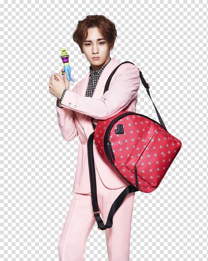 SHINee KEY P, man holding multicolored toy gun carrying back transparent background PNG clipart