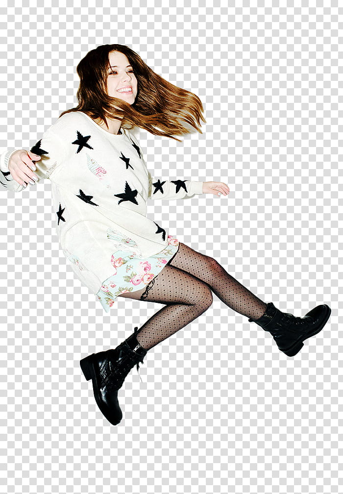 Cut Out Models , woman wearing white and black star print sweater transparent background PNG clipart