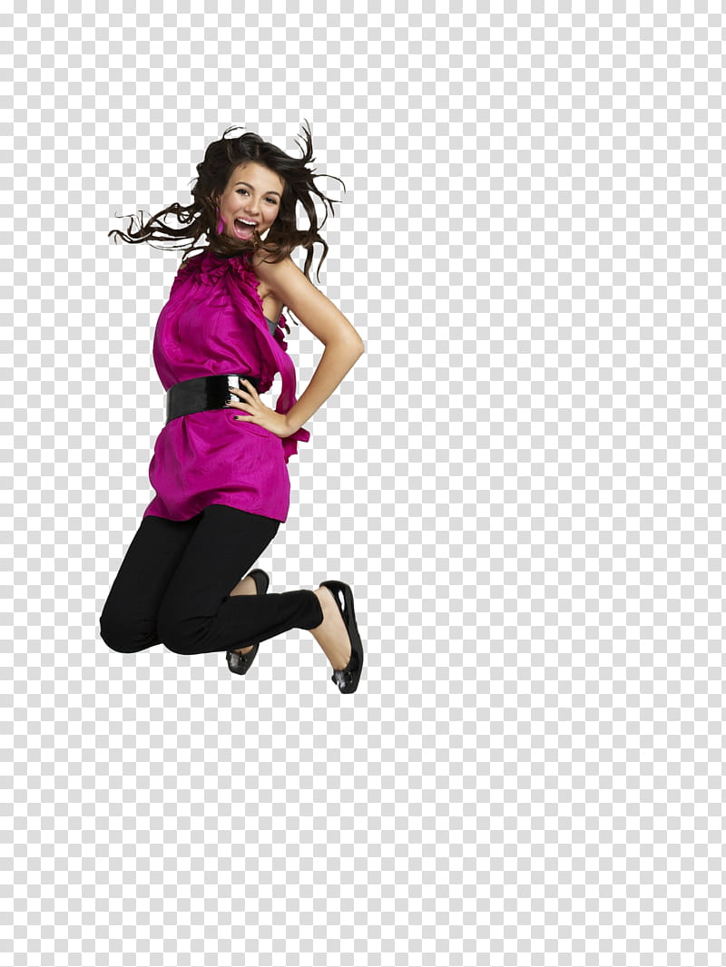 Victoria Justice, woman in her waist jump while taking her transparent background PNG clipart