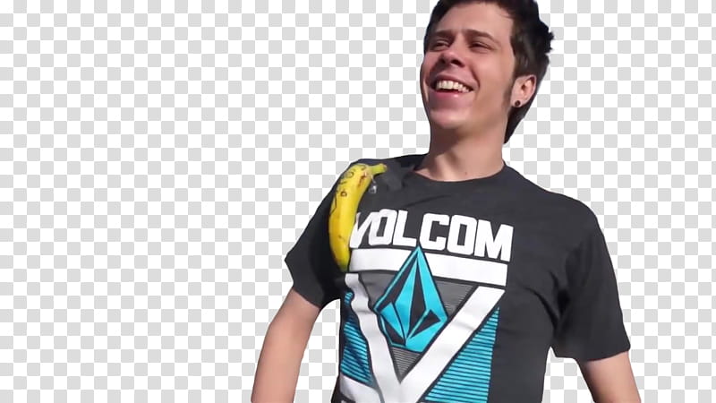Rubius y Alfredito, man wearing black Volcom crew-neck t-shirt transparent background PNG clipart