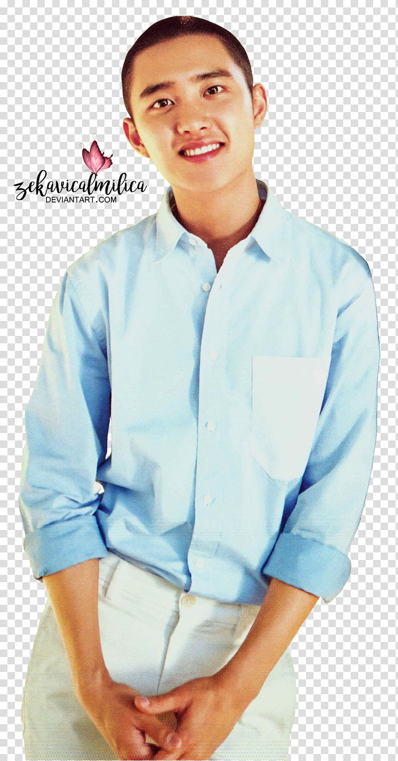 EXO Nature Republic, man wearing blue dress shirt and white pants transparent background PNG clipart