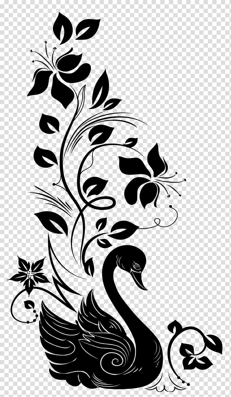 black floral and swan graphic art transparent background PNG clipart