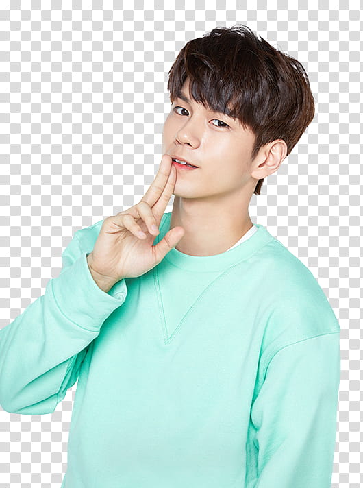 Wanna One Innisfree Part P, man wearing teal sweatshirt transparent background PNG clipart