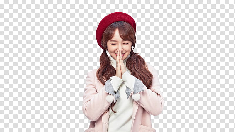 Cheng Xiao WJSN, women pink coat with praying hand gesture transparent background PNG clipart