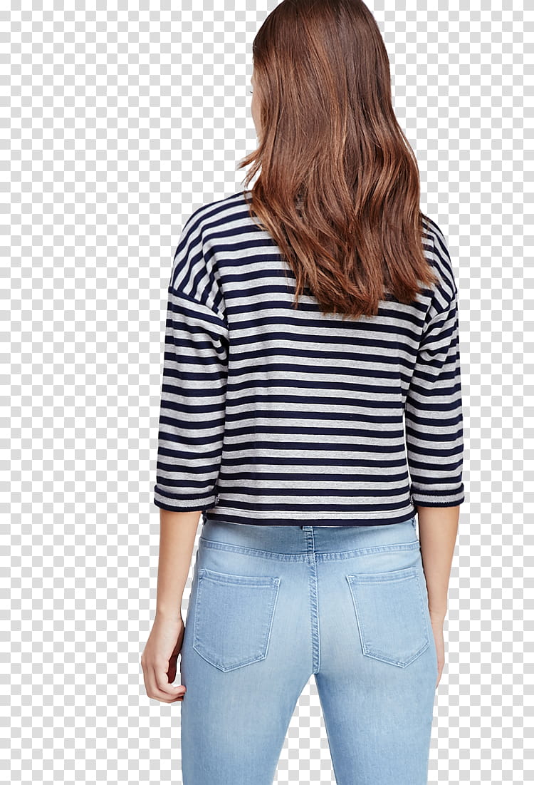 model , standing woman wearing black and white striped shirt transparent background PNG clipart