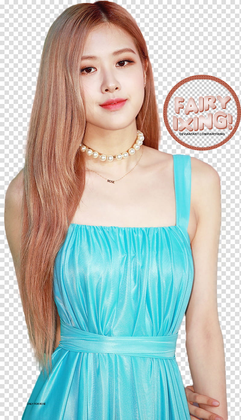 Rose BLACKPINK , smiling woman wearing blue tank dress transparent background PNG clipart