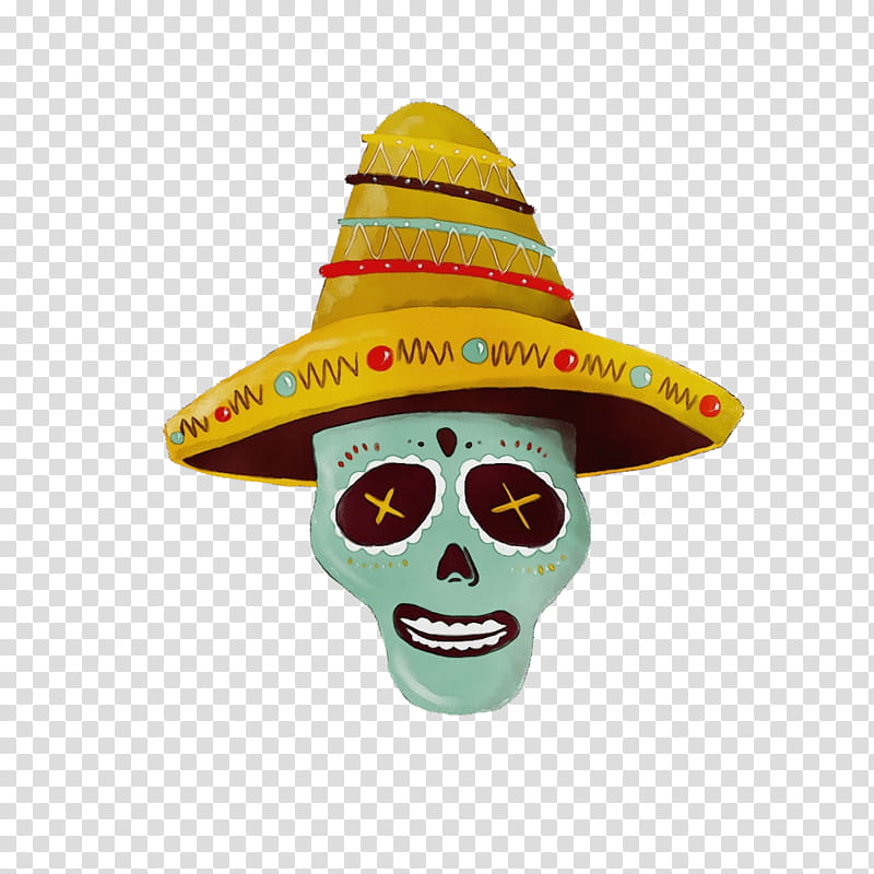 Cartoon Party Hat, Sombrero, Costume, Skull, Costume Hat, Yellow, Costume Accessory, Headgear transparent background PNG clipart