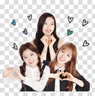 Red Velvet Kakao Talk Emoji PART  P, smiling three women doing heart sign transparent background PNG clipart