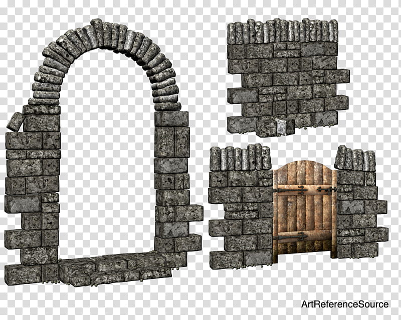 Stone wall and arch, gray bricks transparent background PNG clipart