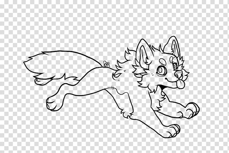 Wolf Jumping Lineart FU, black and white fox cartoon sketch transparent background PNG clipart