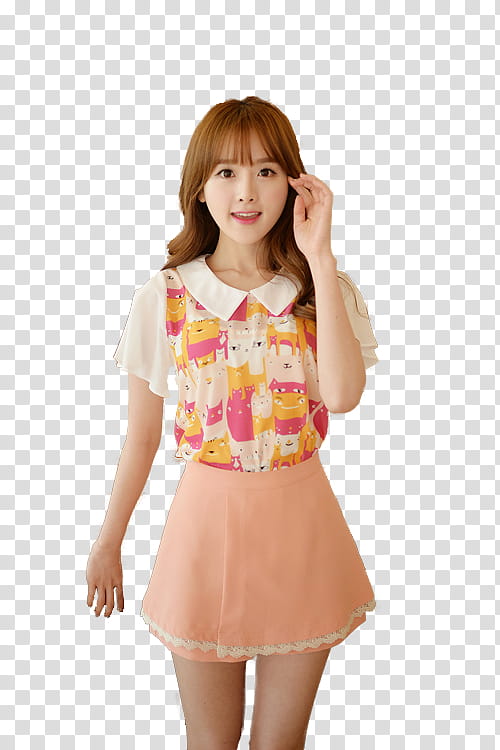 Kim Shin Yeong Free, woman in orange and white dress transparent background PNG clipart