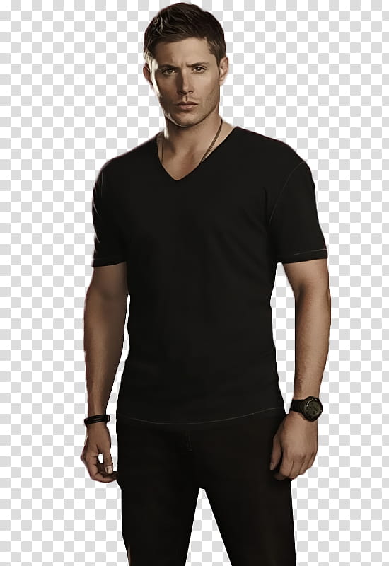 Jensen Ackles, man in black v-neck shirt on focus graphy transparent background PNG clipart