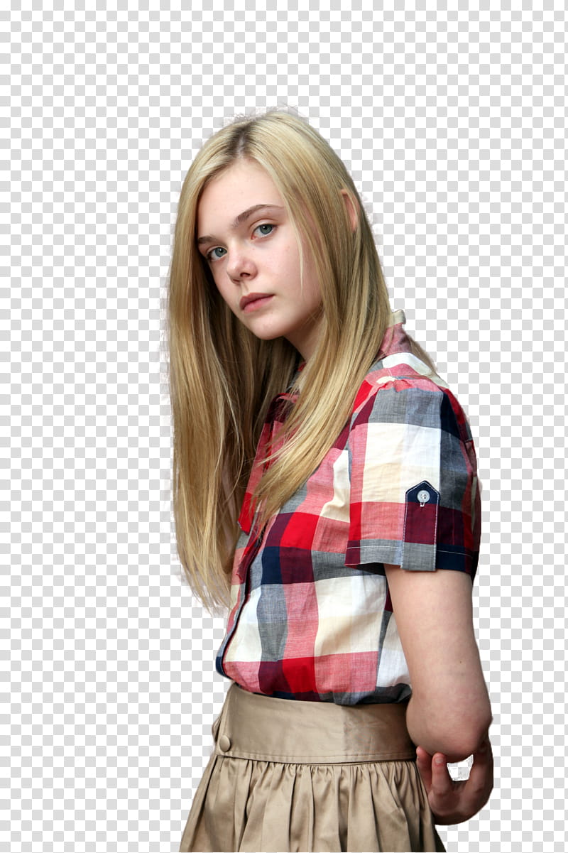 Elle Fanning, girl in plaid top transparent background PNG clipart